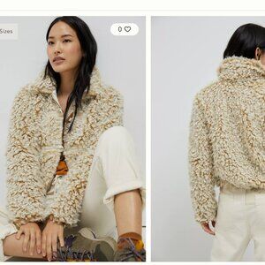 NWT Anthropologie Brenna Cream Faux Fur Puffer Jacket Plush Cozy Style Size XS
